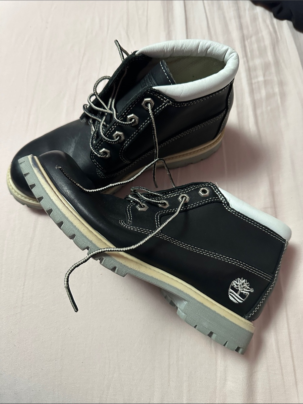 Timberland Black and White Women's Leather Waterproof Ankle Boots
